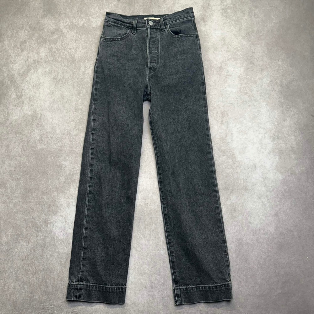 Levis Ribcage Straight Ankle Jeans Womens 24 Faded Black High Rise Button Fly